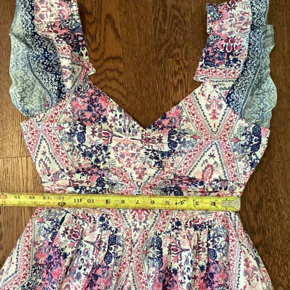 Caroline Constas Tiered Ruffled Cotton Frill Dress Pockets V-Neck Smocked Back - Picture 14 of 16